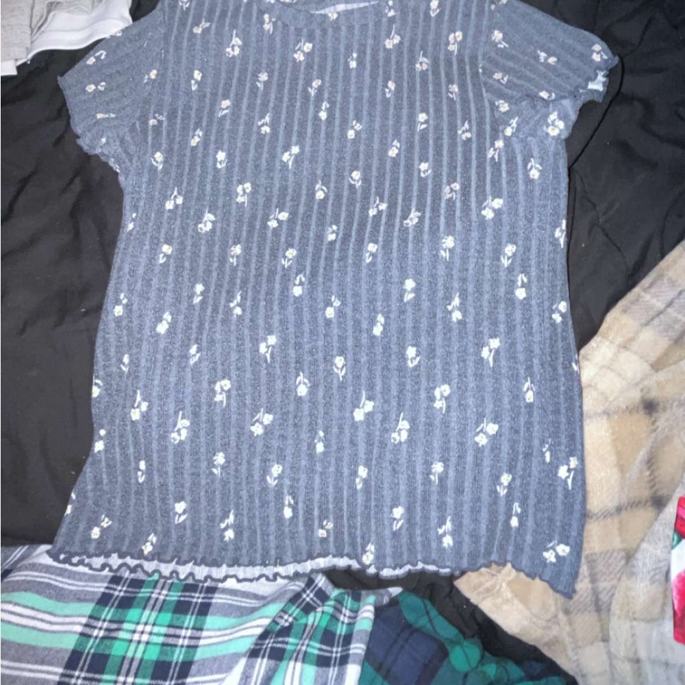 Floral Patterned Gray Kids Shirt